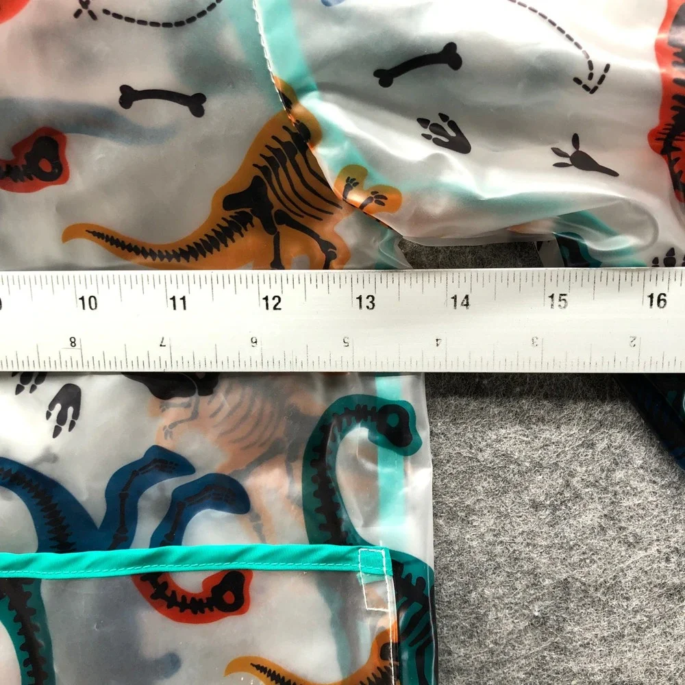Lily & Dan Dinosaur Skeleton Raincoat Boys XS 4-5 Clear Teal Hooded Jacket Zip